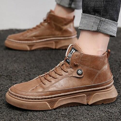 Brown Comfort Microfiber Leather Men Casual Shoes High Quality Ankle Boots Men Non Slip Platform Men Casual Boots botas homens
