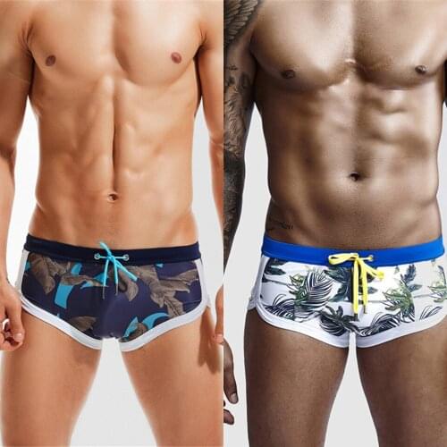 2020 FWMS Men Swimwear Sexy Print Boxer Briefs Plant Bohemia Swimming Short Bandage Quick-drying Mens Swimming Trunks Beachwear
