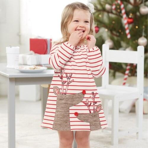 New Cartoon Stripes Elk Christmas Dress Girl Cotton Baby Dress Christmas Children Clothes Kids Girl Dresses Long Sleeve Vestido