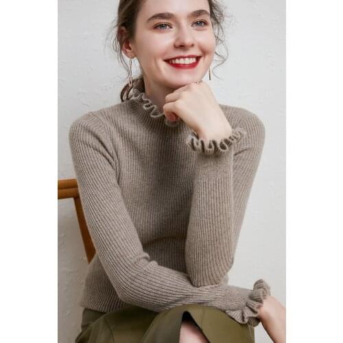 New Turtleneck Cashmere sweater Women Casual Paragraph Floral collar Long sleeve Sweater Solid color Pullover Sweater