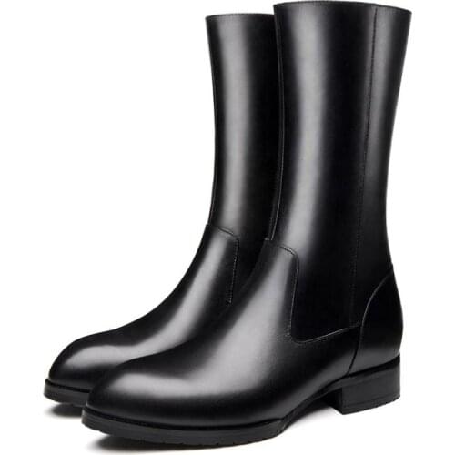 Autumn Winter Mens Genuine Leather Warm Long Boots Men Pointed Toe Business Work Drees Boots England Trendy Chelase Boots 36-44