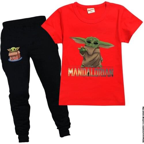 2-15T Kids Girls Clothes Set Mandalorian Baby Yoda Print Short Sleeve T Shirt Long Pants Cotton Clothes Tracksuit Girl Outfit