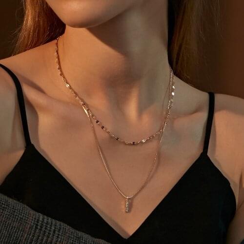 Shiny Zircon Simple Long Strip Pendant Necklaces For Women Fashion Elegant Multi-layer Clavicle Chain Choker 2021 Trend Jewelry