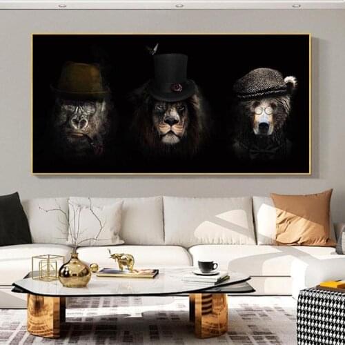 Funny Animal Gentleman Gorilla Dog Canvas Painting Wall Art Posters Prints Wall Pictures for Living Room Home Wall Cuadros Decor