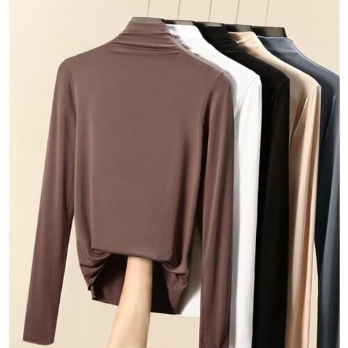 Modal long-sleeved t-shirt womens fall/winter 2021 new womens half-high neck bottoming shirt with a slim plus size top