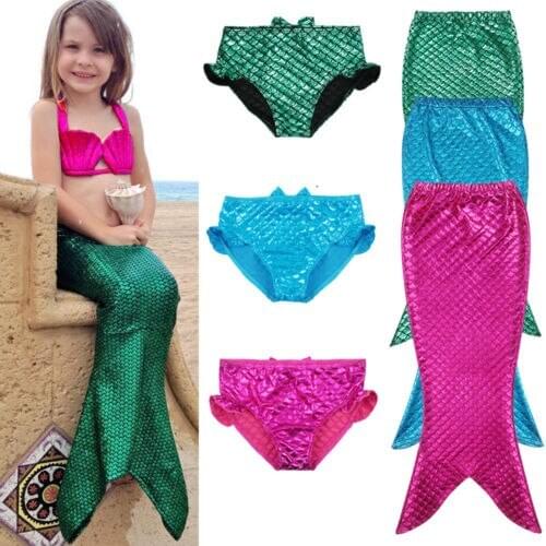 Girls Swimmable Mermaid Tail Swimsuit Swimwear Costume 3PCS Set 2017 summer sleeveless outfits