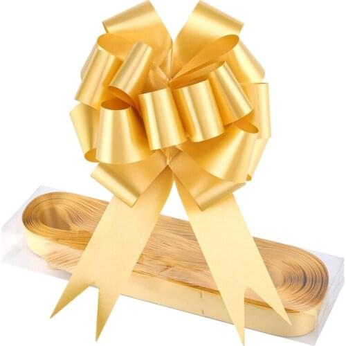 1 Box 30 Pack Golden Large Ribbon Pull Bows for Party Wall,Gift Wraps,Christmas Trees,Wedding and Doors(13X16CM)