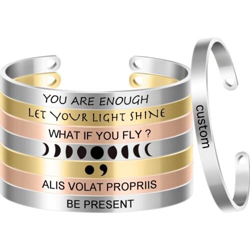 10pcs/lot Stainless Steel Customized Cuff Bangle Engraved Positive Inspirational Bracelet Width 6mm Mantra Bracelet SL-004*10