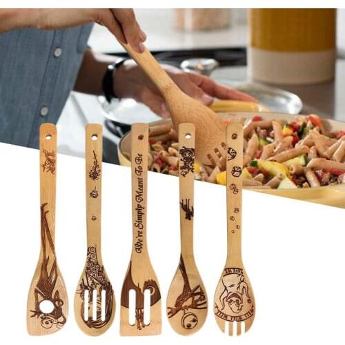 2021 Halloween party gift Bamboo Wood Wok Shovels Slotted Spatula Spoon Mixing Holder Utensils Dinner Kitchen Shovel Supplies