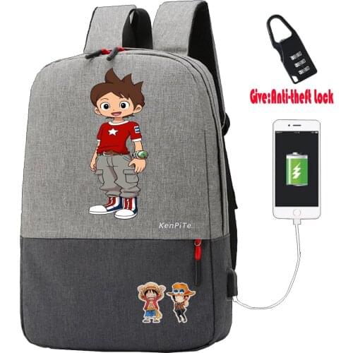 Anime Youkai Watch Canvas Rucksack Anti-theft USB Charging Laptop Backpack Travel Bagpack student book bag School Bags