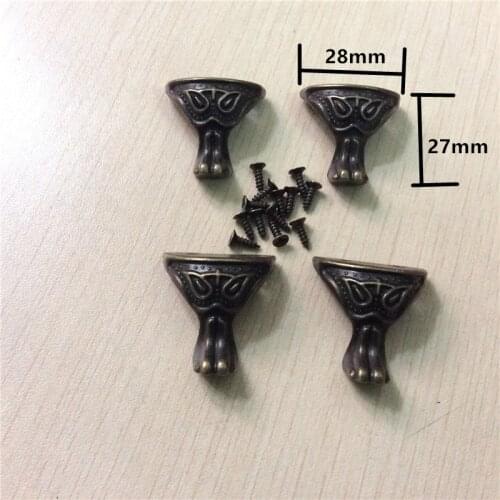 Antique Alloy Animal Footing Decoration Legs Vintage Wooden Box Beast Feet Cabinet Corner Bronze Tone Color 28*27mm 4Pcs