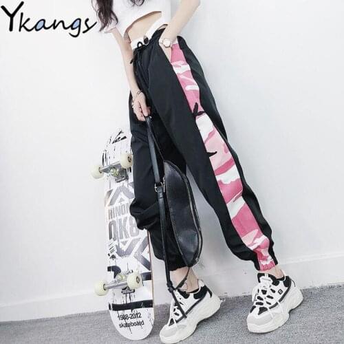 Plus Size Joggers Streetwear Girls Hip Hop Dance Pants High Waist Patchwork Camouflage Trousers Women Harem Pants Cargo Pants