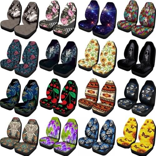 Customized two (one-piece) car seat covers, customized wolf head, skull head, plant pattern, universal front seat protector