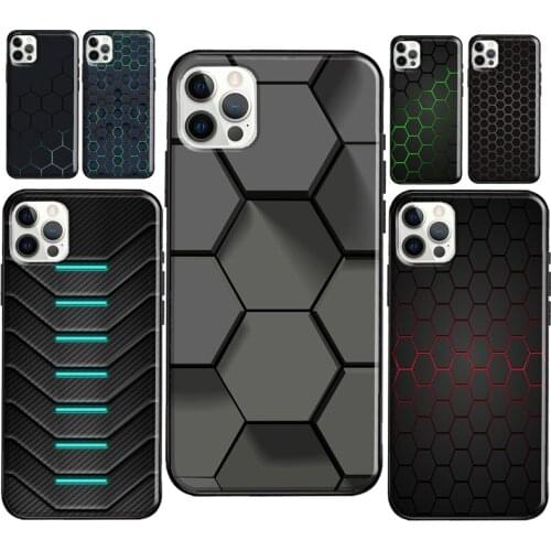 Carbon Fibre Futuristic Neon honeycomb Soft Case For iPhone 12 11 Pro Max XS XR X 12 mini 5S SE 2020 6S 7 8 Plus Phone Cover