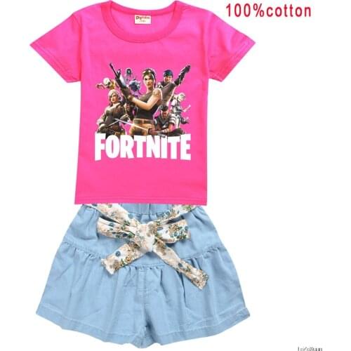 Fortnite Kids Short Sleeve T-shirt Suit Cotton Girls Boys Summer TShirt + Shorts Pants 2pcs Clothes Sets Children Birthday Gift