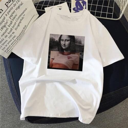 2021 Summer Women T-shirt Spoof Mona Lisa T Shirt 90s Pattern T-shirts Top Womens Graphic Female White Tee T-Shirt Oversized 3XL