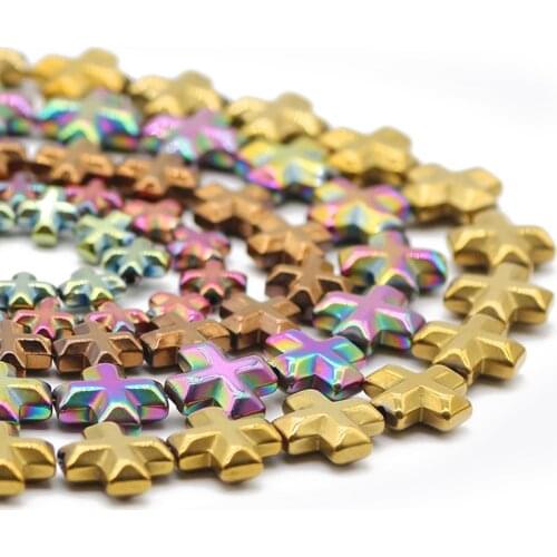 Hematite Natural Stone Cross Jesus Blue,Gold,Purple 6/8/10MM Loose Beads For Jewelry Making Handmade DIY Bracelet Accessories