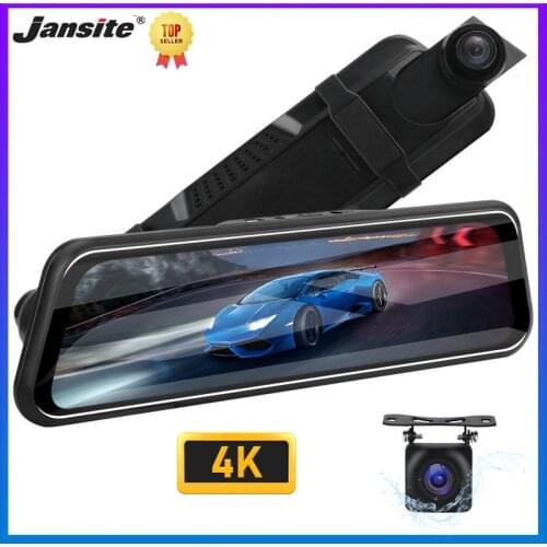 Jansite 10 inch Driving Recorder Dash Cam Front and Rear 4K UHD 2160P GPS Tracker Rear View Mirror Night Vision Car DVR Camera