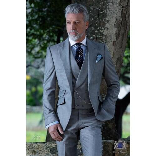 Classic slim Groomsmen Peak Lapel Groom Tuxedos Men Suits Wedding/Prom Best Man Blazer ( Jacket+Pants+Tie+Vest) A258