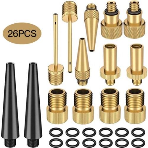 26pcs Valve Adapter Set Pump Convert Copper Valve Adaptor Kit Wheels Gas Nozzle Tube Tool Bike Bicycle Accessories