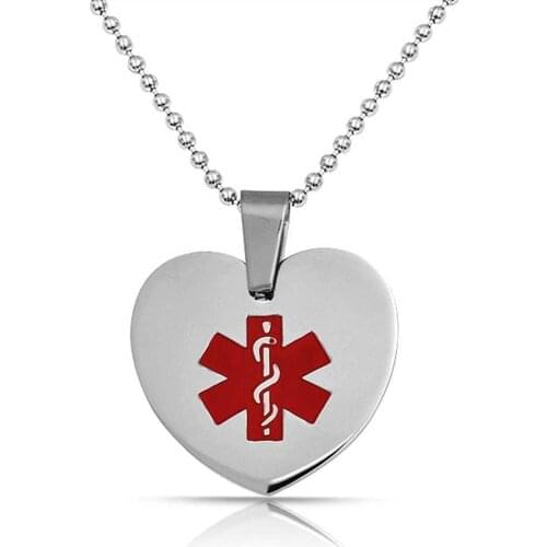 Red medical dog tag cheap custom engraving dog tag high quality custom steel heart shape dog tag with chain