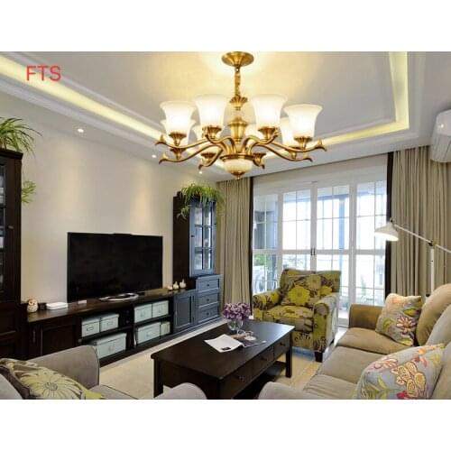 European style living room lamp dining room lamp American copper lamp luxury atmosphere retro copper chandelier