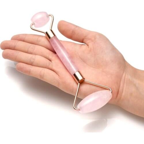 Natural Rose Pink Quartz Face Roller Massager,Double Stone Massage Stick for Face,Neck, Eye,Skincare Ice Roller,facial roller