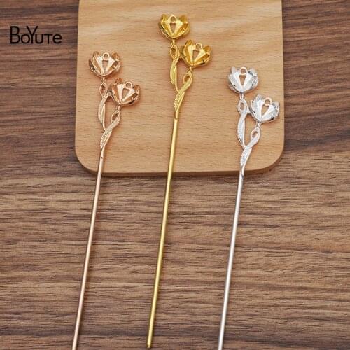 BoYuTe (10 Pieces/Lot) 120*2.5MM Metal Iron Hair Stick Welding 54.5*28MM Alloy Flower Diy Retro Jewelry Accessories