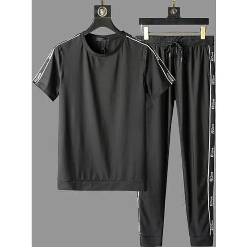 2021 Summer Mens Sets (t-shirt+pants) Luxury Black Letters Weaving Short Sleeve Man Tracksuit Plus Size 5xl Slim Fit Man Sets