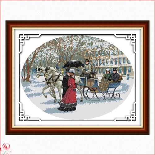 Couples Scenery In The Snowy World Cross Stitch Kit DIY Pattern 14CT 11CT Embroidery Set Needlework Home Deco Craft Painting