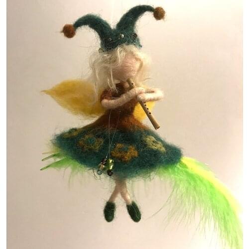 Non Finish Fairy Witch Flute Wool Needle Felt Kit Poked DIY Handmade Toy Doll On the Feather Material Package For Beginner