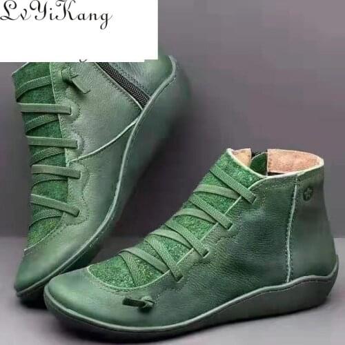 New Women Winter Snow Boots Genuine Leather Ankle Spring Flat Shoes Woman Short Brown Botas with Fur for Women Lace Up Boots