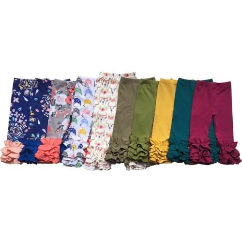 Wholesale price cotton icing ruffle Leggings Soft plain colors Kids Girl Trousers baby Girls Boutique Pants Girls Ruffle Pants