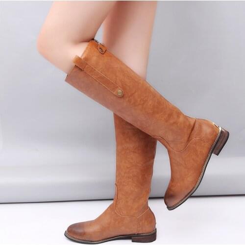 Pu Leather Womam Knee High Boots Square Heels Slip On Winter Warm Women Boots Fashion Solid Shoes Woman C286