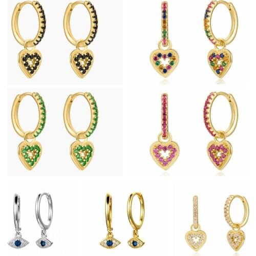 925 Sterling Silver Blue Crystal Evil Eye Hoop Earrings Eye Hanging Earrings Prevent Allergy Earrings For Women Jewelry