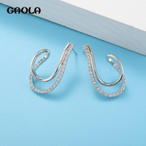 YANMEI Curved Arc Earrings Irregular Shape Shiny Zircon Earrings High Fashion Sense Accessories YME9678