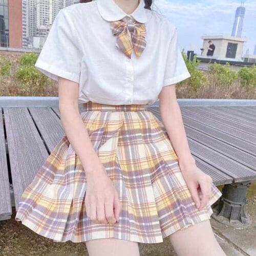 School Girl Uniform Pleated Skirts Japanese School Uniform High Waist A-Line Plaid Skirt Sexy JK Uniforms for Woman Full set