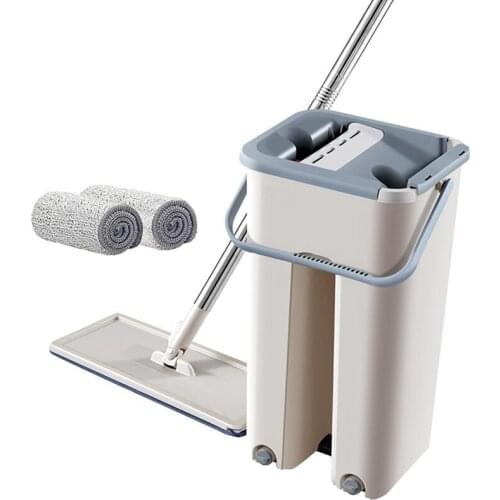 Flat Floor Mop Scraping Ultra-Fine Fiber Mop Self Wet And Dry Cleaning Microfiber Mop Bucket With 2 Microfiber Pads