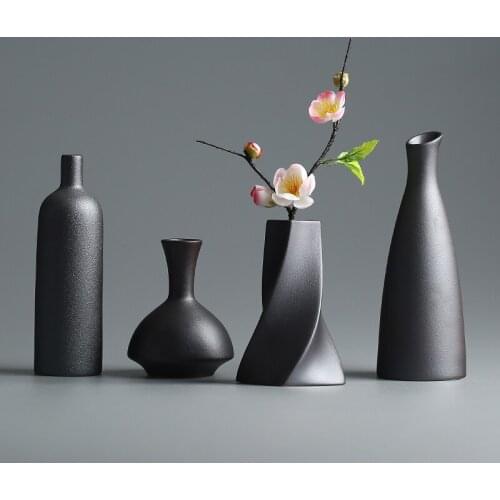 Modern Ceramic Vase Wedding Decoration Creative Black Desktop Vase Storage Container Flower Pot Home Decoration Crafts Gift
