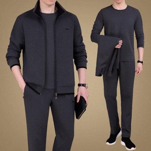 3pcs Autumn Men Sportswear Tracksuit Zip Up Jacket Long Sleeve Sweatshirt Loose Pant Running Jogger Outfit Casual Set Sport Suit