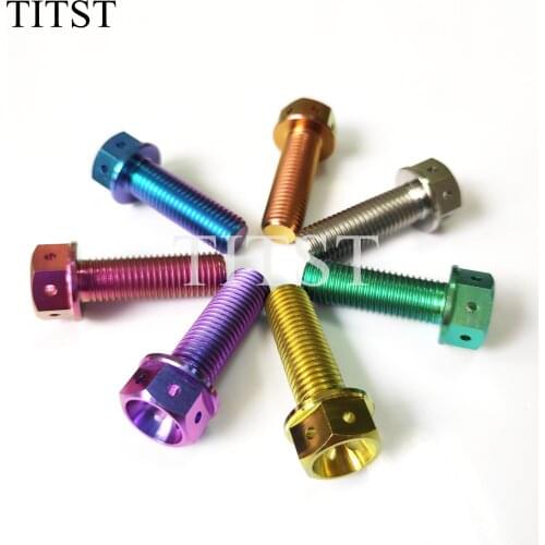TITST M5*10/15/20/25/30/mm titanium hex flange bolts with drilled holes ( one lot = 2 pcs )