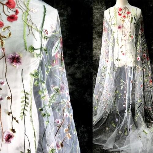 Fine mesh embroidered lace fabric DIY clothing sewing fabric childrens wear fabric handmade decorative fabric