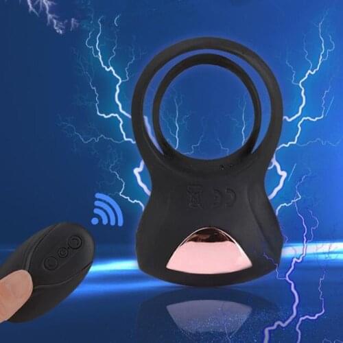 USB Electric Shock Penis Ring Mens Masturbator Cock Rings Couple Lover Sex Toys For Men Time Delay Ejaculation Soft Silicone