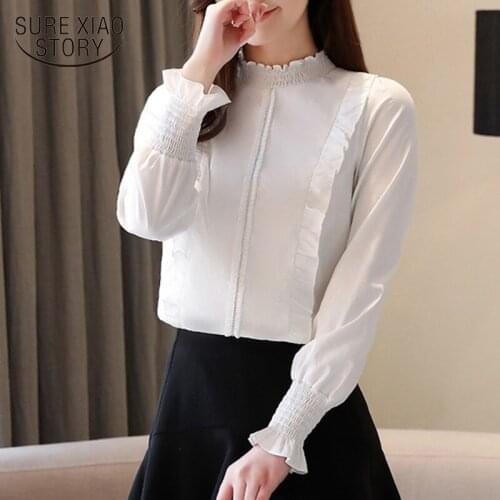 New Mujer De Moda 2021 Spring Long Sleeve Ruffled Womens Shirt Solid Blouse Women White Womens Tops and Blouses 8396 50