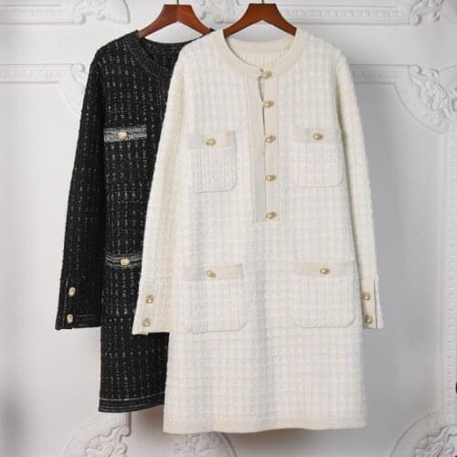 2021 Spring Desginer womens High quality pockets knitted dress C810