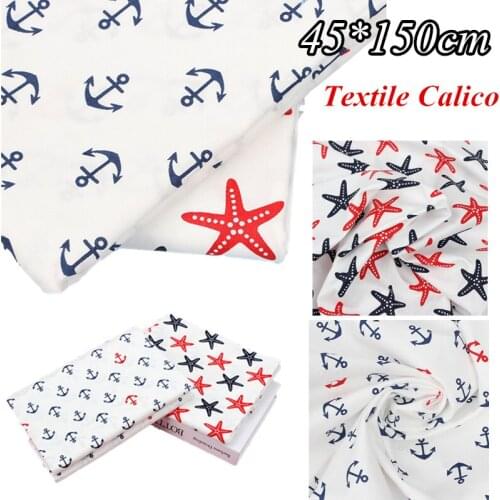 100% Cotton Fabric Red Blue Pentagram Anchor Printed Cloth for Dress Making Purse Craft Diy Sewing HomeTextile Material 45*150cm