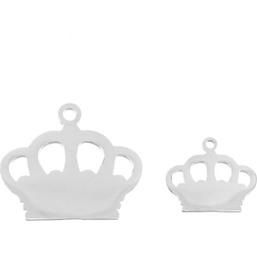 100% Stainless Steel Crown Charm Pendant For Jewelry Making Engrave Blank Metal Tag Mirror Polished Wholesale 50pcs