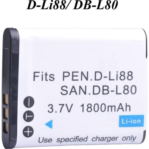 1800mAh DB-L80 D-LI88 D LI88 DB-L80A Li-ion Battery for Sanyo VPC-CG10 CG20 VPC-CG88 CG100 DB-L80AU for Pentax Optio P70 H90 W90