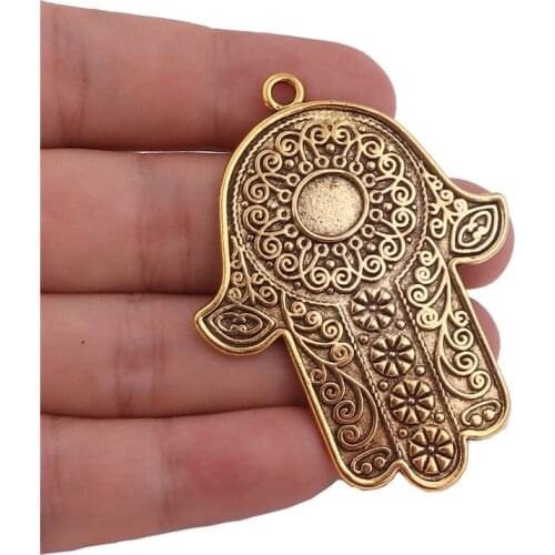 5Pcs/Lot Gold Plated Hamsa Palm Protection Charms Alloy Hand Pendant For Bracelet Diy Women Necklaces Jewerlry Wholesale