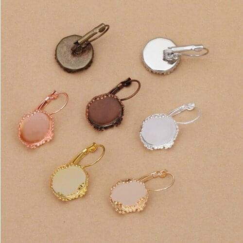 50pcs Blank Clip Hook Earrings Settings Round Crown Bezel Resin Cabochon Base French Ear Wire Earrings DIY Findings Multi-color
